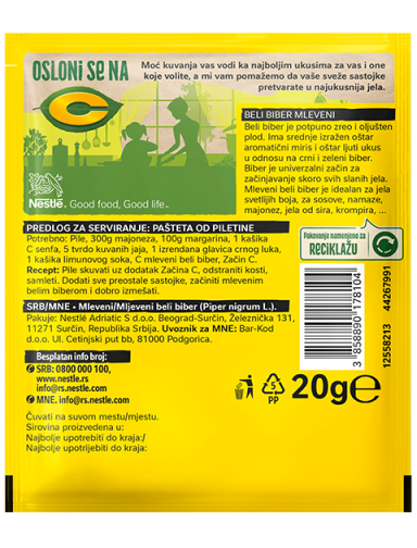 C Mleveni beli biber, kesica 20g BOP