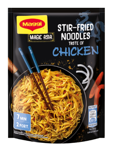 MAGGI Magic Asia Stir-Fried Noodles, rezanci sa ukusom piletine, kesica, 121g_FOP