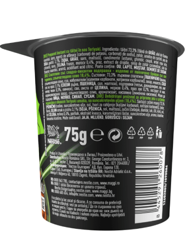 MAGGI Saucy Noodles, instant rezanci sa ukusom Teriyaki sosa, čaša, 75g_BOP